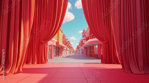 double eleven promotion red three dimensional e-commerce curtain background