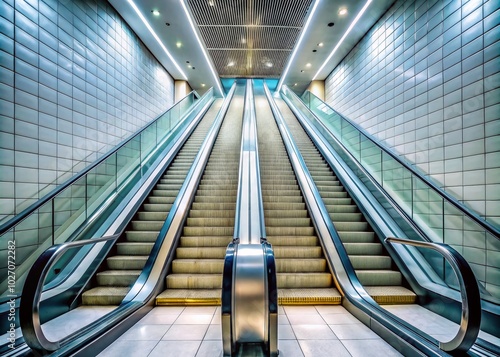 Urban Exploration of a Long Escalator in a Bright White Space