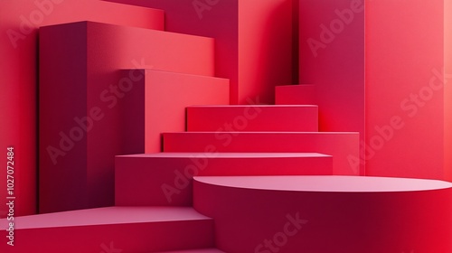 3D e-commerce promotional space booth red background