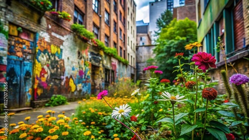 Wallpaper Mural Urban Exploration: Vibrant Flowers in a Hidden Garden Oasis Torontodigital.ca