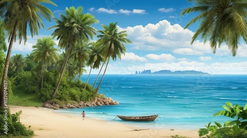 Aerial view of a small tropical island surrounded by clear turquoise waters and coral reefs.