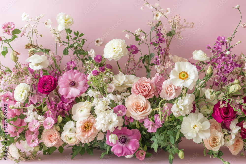 Colorful pink and white flower arrangement on a soft background Colorful pink and white flower arrangement on a soft background