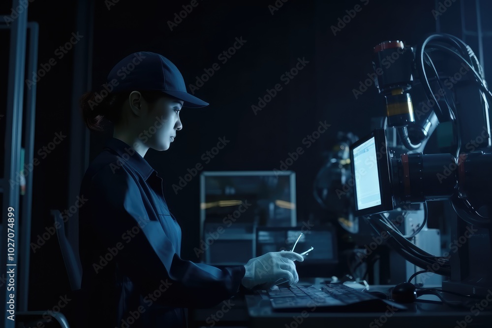 Focused Technician Working in a High-Tech Lab Focused Technician Working in a High-Tech Lab