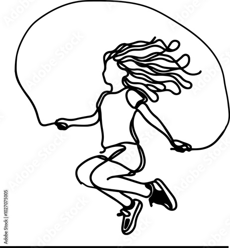 Line art of a girl jumping rope