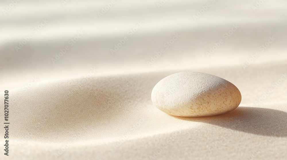 Solitary Pebble Resting on Smooth Sand Solitary Pebble Resting on Smooth Sand