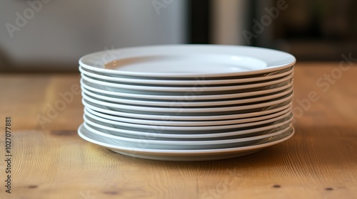 Neatly Stacked Clean White Dinner Plates