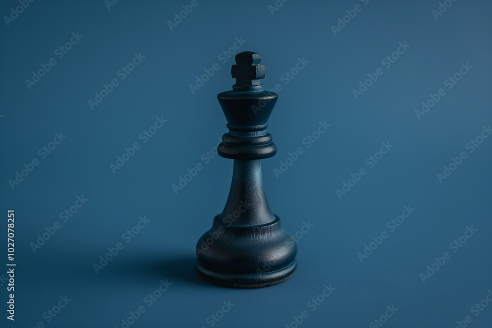 Black King Chess Piece on Blue Background Black King Chess Piece on Blue Background