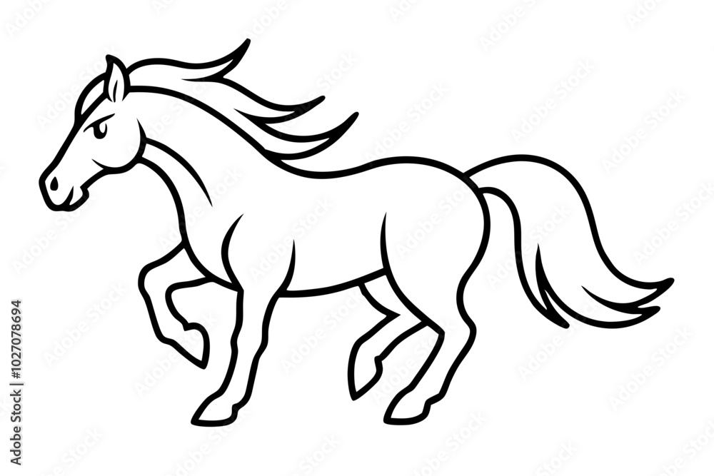 simple icon Children coloring book page, line art, monochrome black and white, cartoon outline cute style, illustration of a horse simple icon Children coloring book page, line art, monochrome black and white, cartoon outline cute style, illustration of a horse