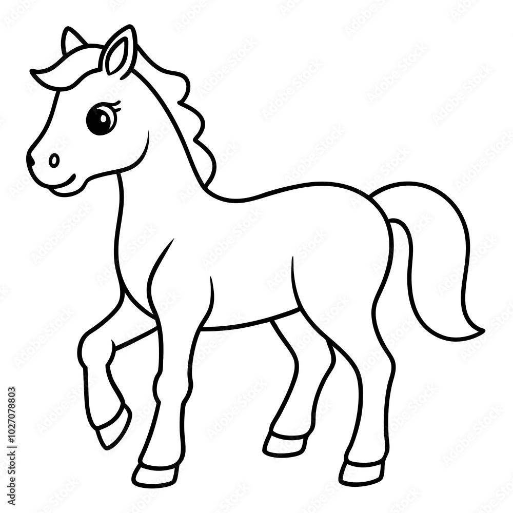 simple icon Children coloring book page, line art, monochrome black and white, cartoon outline cute style, illustration of a horse simple icon Children coloring book page, line art, monochrome black and white, cartoon outline cute style, illustration of a horse