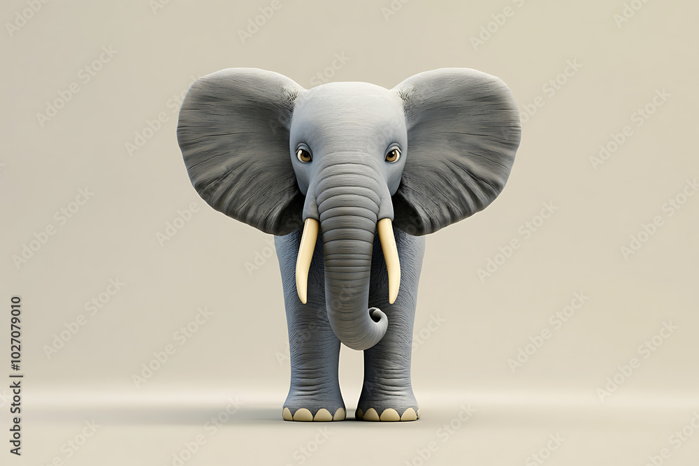 A cute, stylized elephant standing upright against a simple background. A cute, stylized elephant standing upright against a simple background.