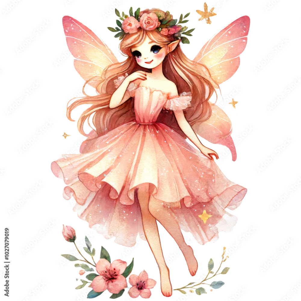 Fairy girl with pink wings, Fantasy character design for decoration. Fairy girl with pink wings, Fantasy character design for decoration.