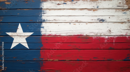 Rustic Texas Flag Painted on Wooden Plank - Vintage Texas State Flag on Weathered Wood Background for Patriotic Art and Design