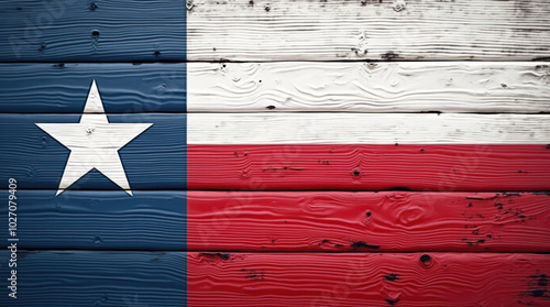 Rustic Texas Flag Painted on Wooden Plank - Vintage Texas State Flag on Weathered Wood Background for Patriotic Art and Design