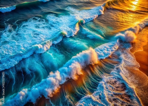 Wallpaper Mural Vibrant Colorful Waves Over Blue and Orange Background - Drone Photography Torontodigital.ca