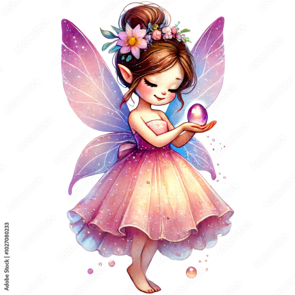 Fairy girl with crown and wings surrounded by water droplets. Fantasy character design for decoration. Fairy girl with crown and wings surrounded by water droplets. Fantasy character design for decoration.