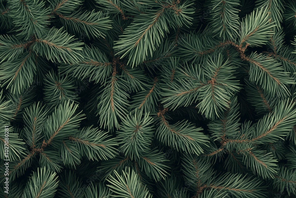 A seamless pattern of dark green pine branches and needles, creating an elegant background for festive Christmas designs A seamless pattern of dark green pine branches and needles, creating an elegant background for festive Christmas designs