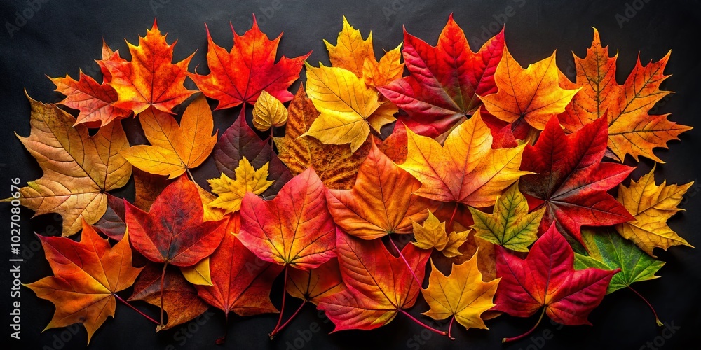 Vibrant Fall Leaves on Trees Against Black Background - High Dynamic Range Photography Vibrant Fall Leaves on Trees Against Black Background - High Dynamic Range Photography