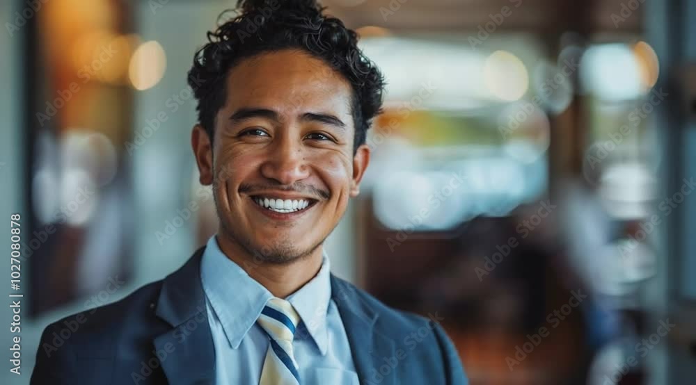 Scene of an office worker smiling, Camera slow motion with different angles Scene of an office worker smiling, Camera slow motion with different angles