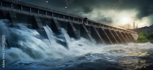 Majestic Hydroelectric Dam During Heavy Water Discharge photo