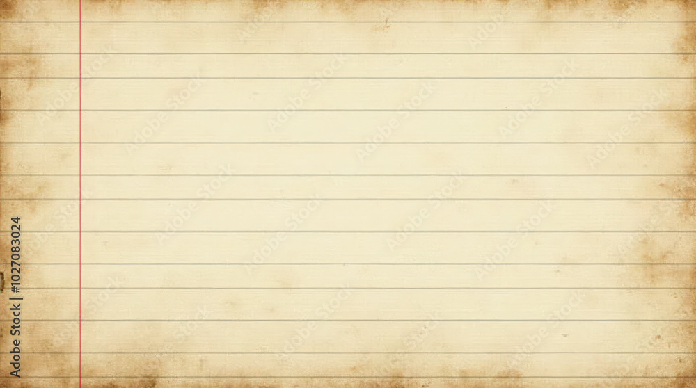 Obraz premium Vintage Lined Notebook Paper Texture with Coffee Ring Stain for Creative Backgrounds and Stationery Design