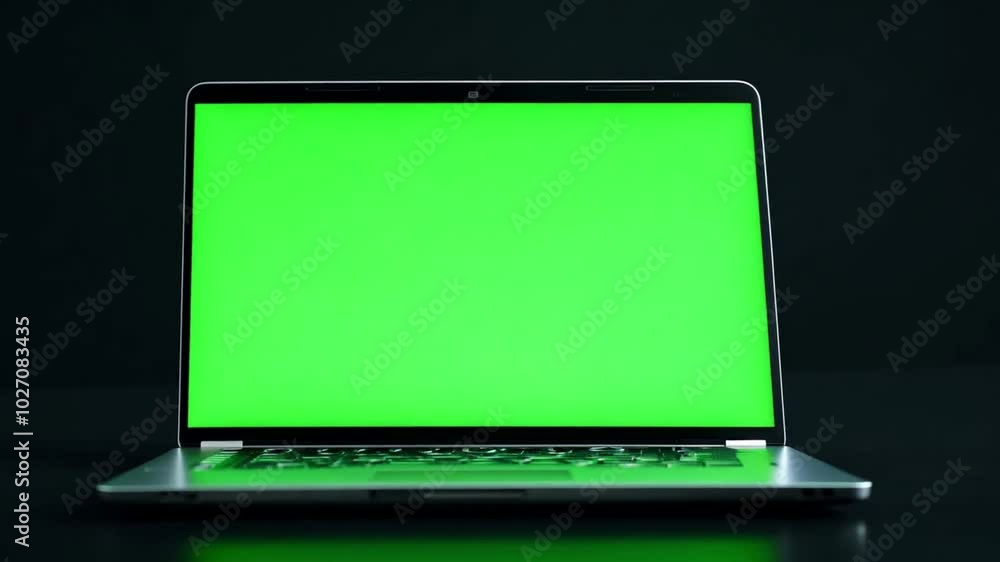 Laptop with simple green screen. Generative AI Laptop with simple green screen. Generative AI