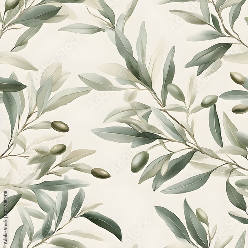 Olive Branch with Green Leaves and Olives on a White Background