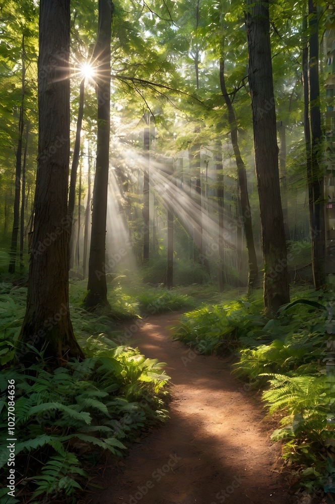 Obraz premium A path through a magical forest where light and shadow dance together.