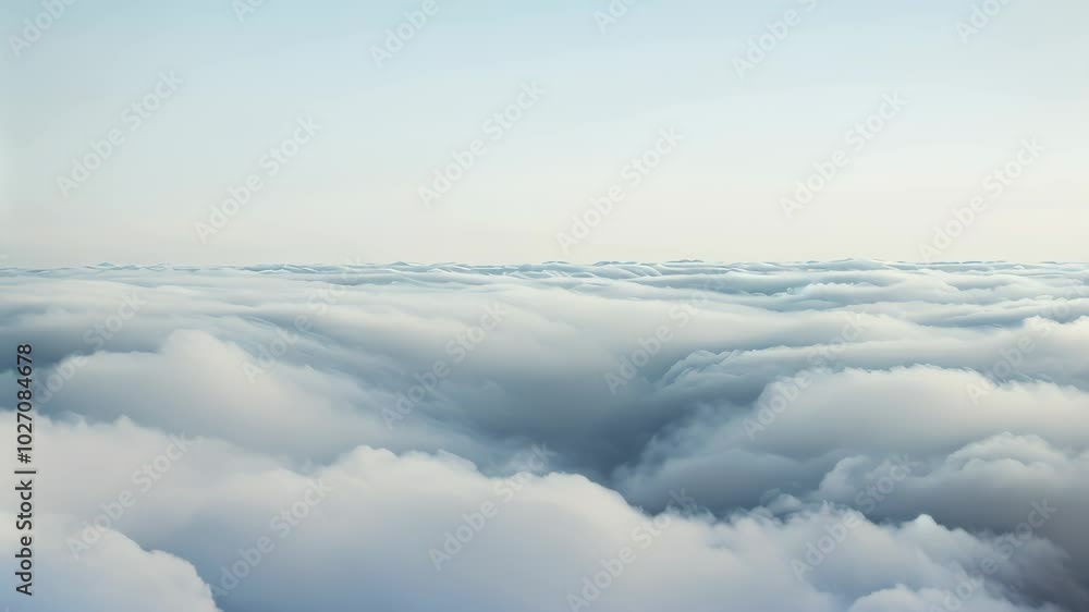 A stunning view from above, showcasing a vast expanse of clouds illuminated by the early morning light, Floating strands of fog A stunning view from above, showcasing a vast expanse of clouds illuminated by the early morning light, Floating strands of fog
