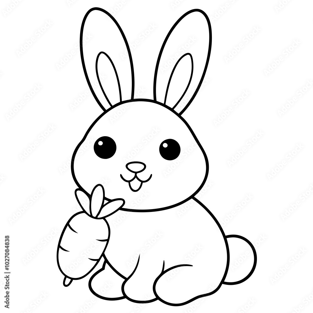 simple icon Children coloring book page, line art, monochrome black and white, cartoon outline cute style, illustration of a rabbit simple icon Children coloring book page, line art, monochrome black and white, cartoon outline cute style, illustration of a rabbit