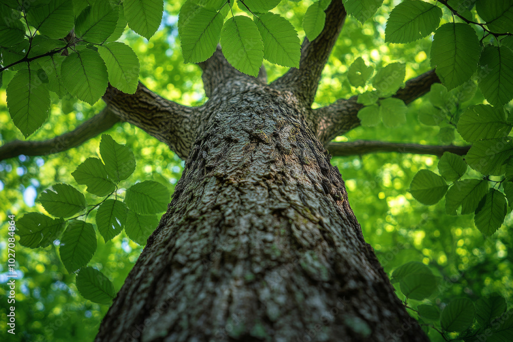 A towering tree with lush green leaves reaching toward the blue sky A towering tree with lush green leaves reaching toward the blue sky