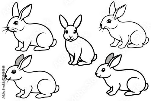 simple icon Children coloring book page, line art, monochrome black and white, cartoon outline cute style, illustration of a rabbit