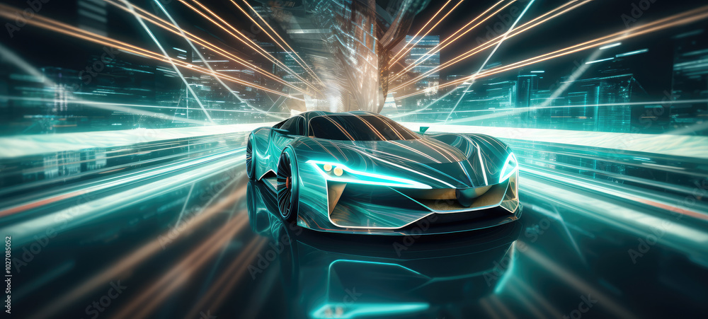 Futuristic Supercar Speeding Through Neon City Futuristic Supercar Speeding Through Neon City