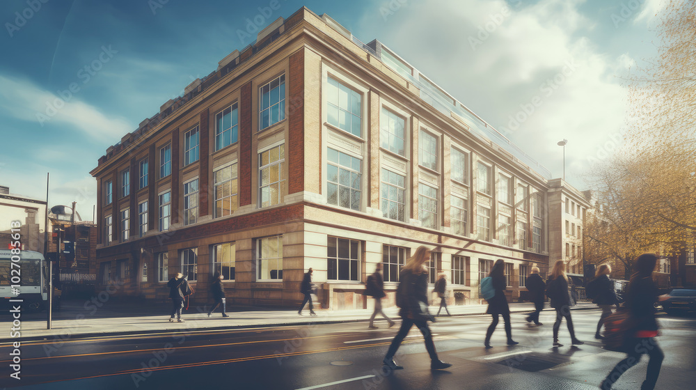 Naklejka premium Bustling City Life and Modern Architecture