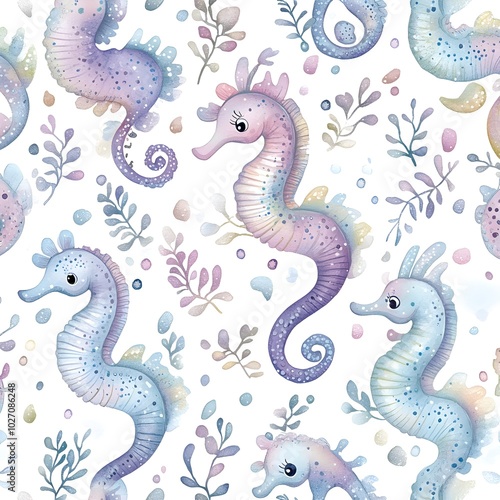 Watercolor Seahorse Seamless Pattern