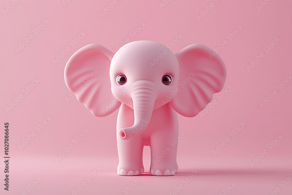 A cute pink cartoon elephant with large ears and big eyes against a soft pink background. A cute pink cartoon elephant with large ears and big eyes against a soft pink background.