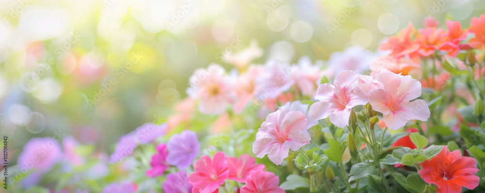 A vibrant garden of blooming flowers with a watercolor effect during springtime A vibrant garden of blooming flowers with a watercolor effect during springtime