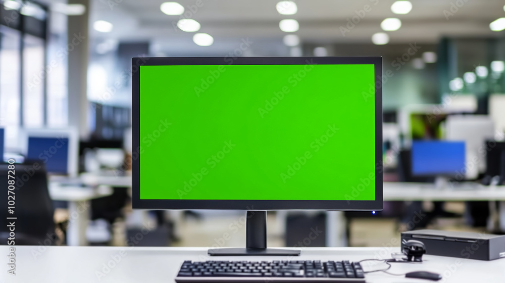custom made wallpaper toronto digitalEmpty Green Screen Monitor in Modern Office Setting