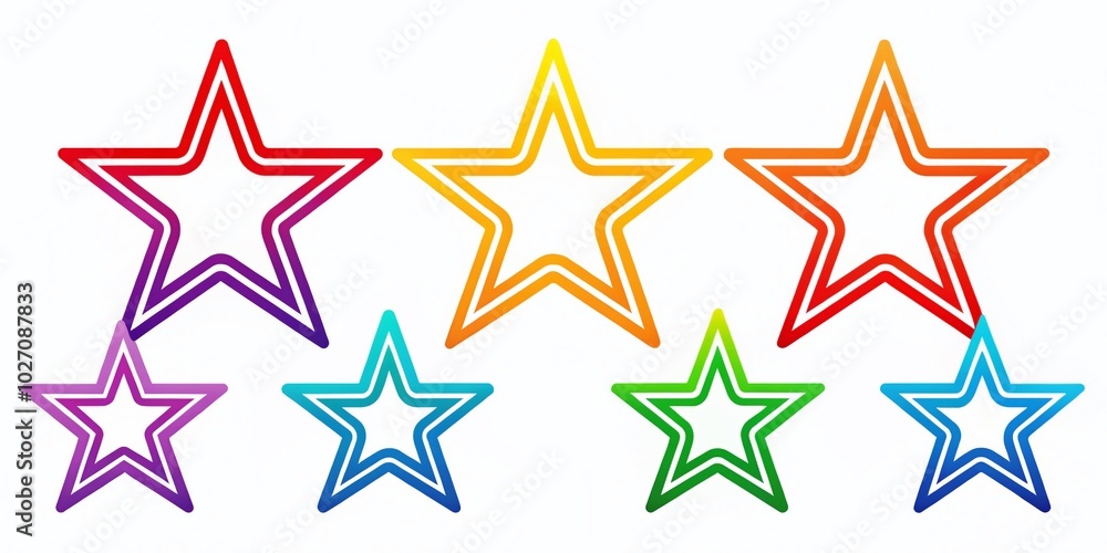 Vibrant rainbow star outline icons collection ideal for logo design and branding, featuring colorful vector illustrations that enhance visual appeal Vibrant rainbow star outline icons collection ideal for logo design and branding, featuring colorful vector illustrations that enhance visual appeal