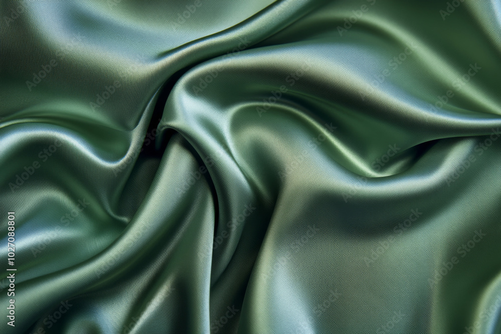 Fototapeta premium Elegant smooth green silk fabric showcasing fluid textures and drapes