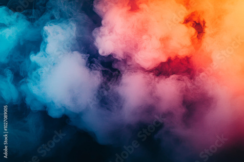 Vivid abstract smoke swirl in blue, pink, and orange on black