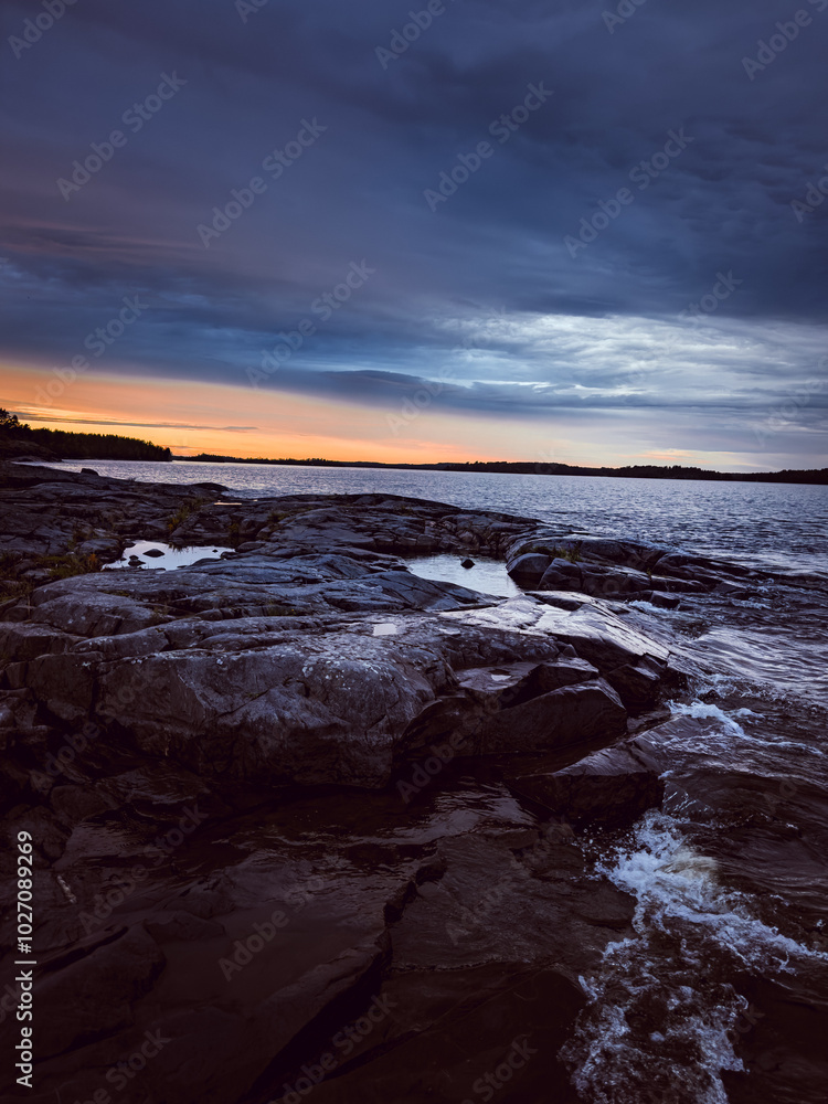 Sunset on the beach of Lake Ladoga Sunset on the beach of Lake Ladoga