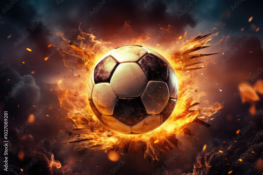 Naklejka premium Fiery Soccer Ball Ignition - Dynamic Sports Concept
