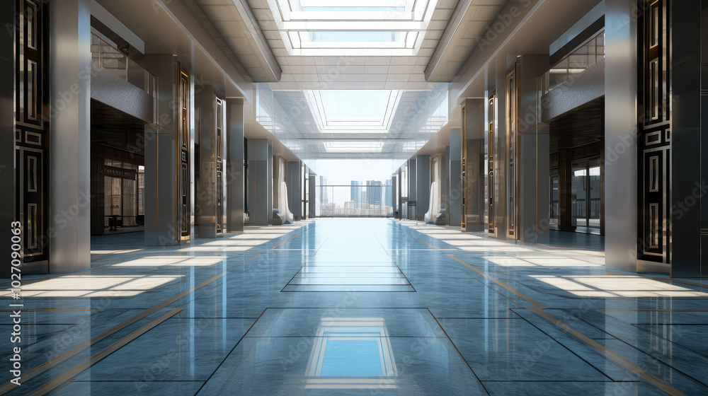 Sleek Corporate Hallway Design in Modern Building Sleek Corporate Hallway Design in Modern Building