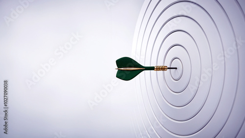 Bullseye Precision, Green dart perfectly hits center of a white target, symbolizing accuracy and success