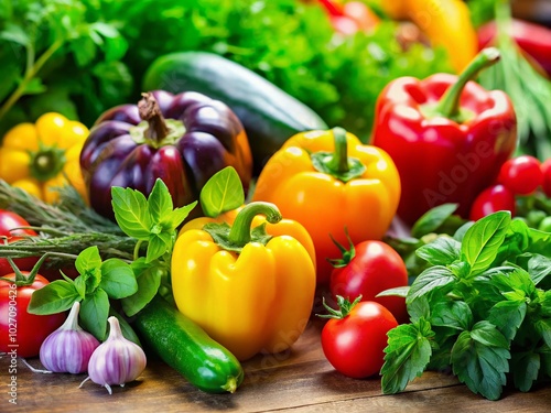 Vibrant Tilt-Shift Vegetables and Herbs Arrangement for Food Photography