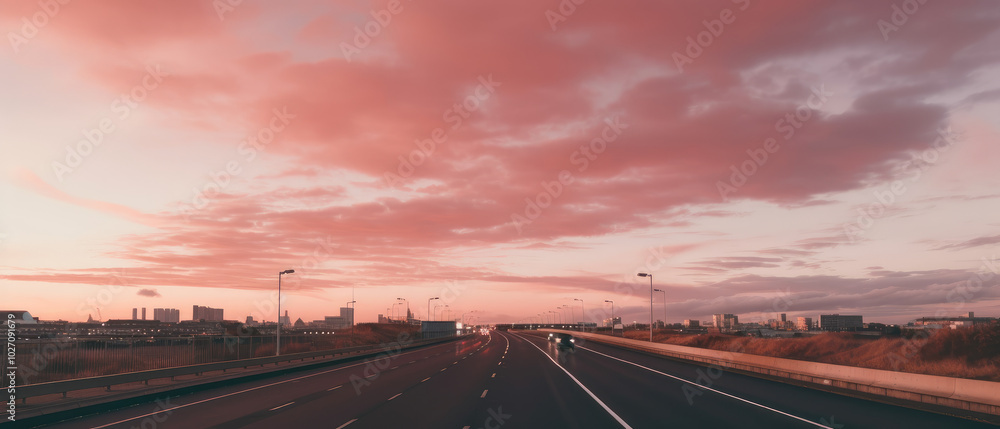 Fototapeta premium Tranquil Sunset Drive on a Clear Highway