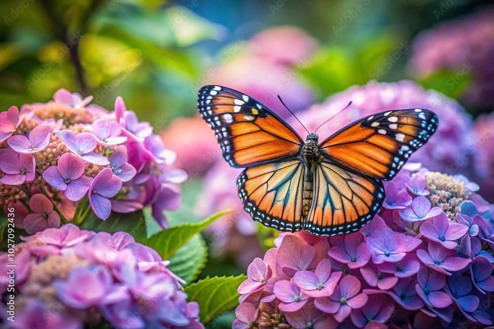 Viceroy Butterfly on Hydrangea Flowers in a Fall Garden - Minimalist Nature Photography Viceroy Butterfly on Hydrangea Flowers in a Fall Garden - Minimalist Nature Photography