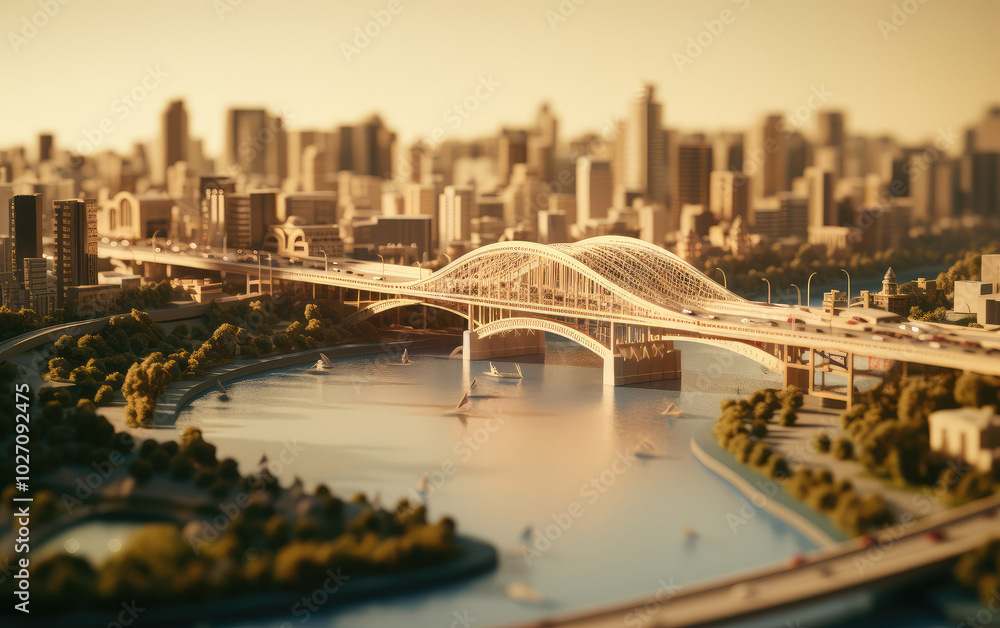 Fototapeta premium Golden Hour Over the Urban Bridge Vista