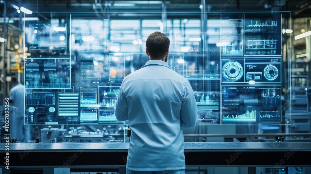 Scientist analyzing data on a digital interface in a modern laboratory Scientist analyzing data on a digital interface in a modern laboratory