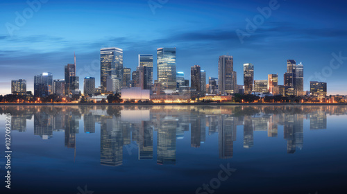 Serene Cityscape Reflection at Twilight